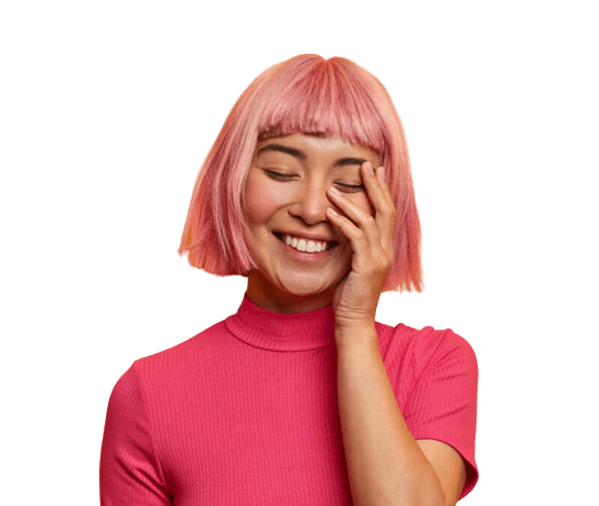 a woman with pink hair