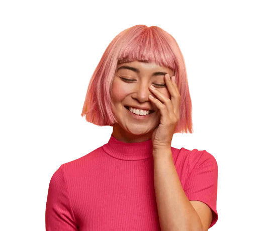 a woman with pink hair