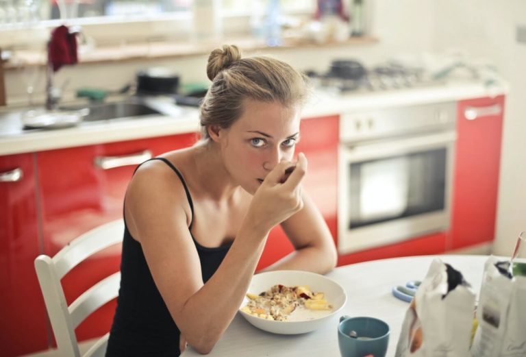 a woman eating food